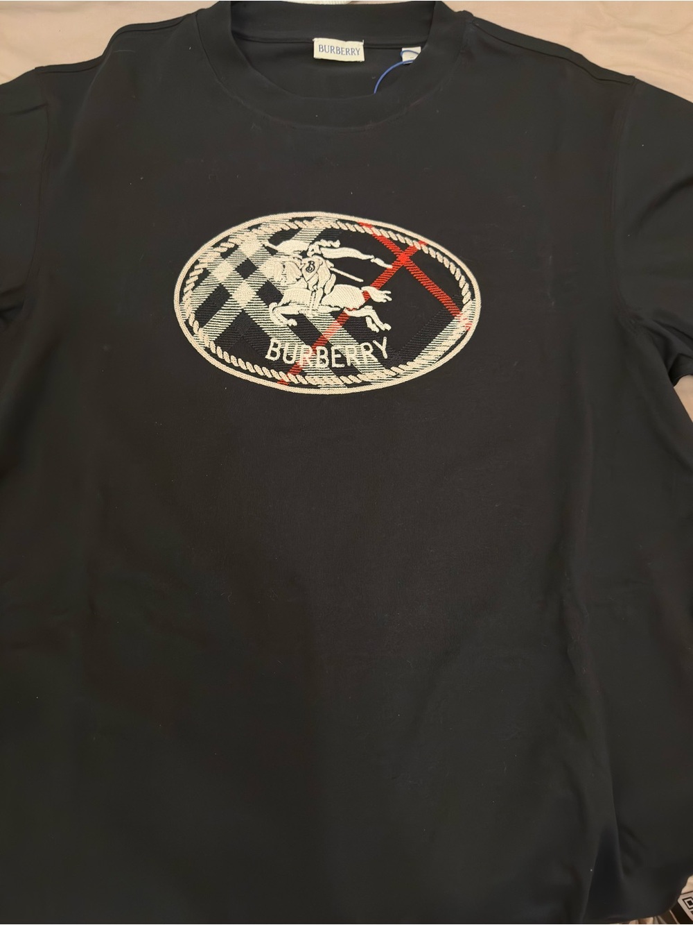 Burberry Black Check Knight Stamp Cotton T-shirt